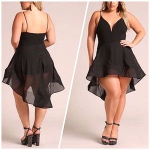 BLACK SPAGHETTI STRAP SWEETHEART FRONT FLARE SHORT